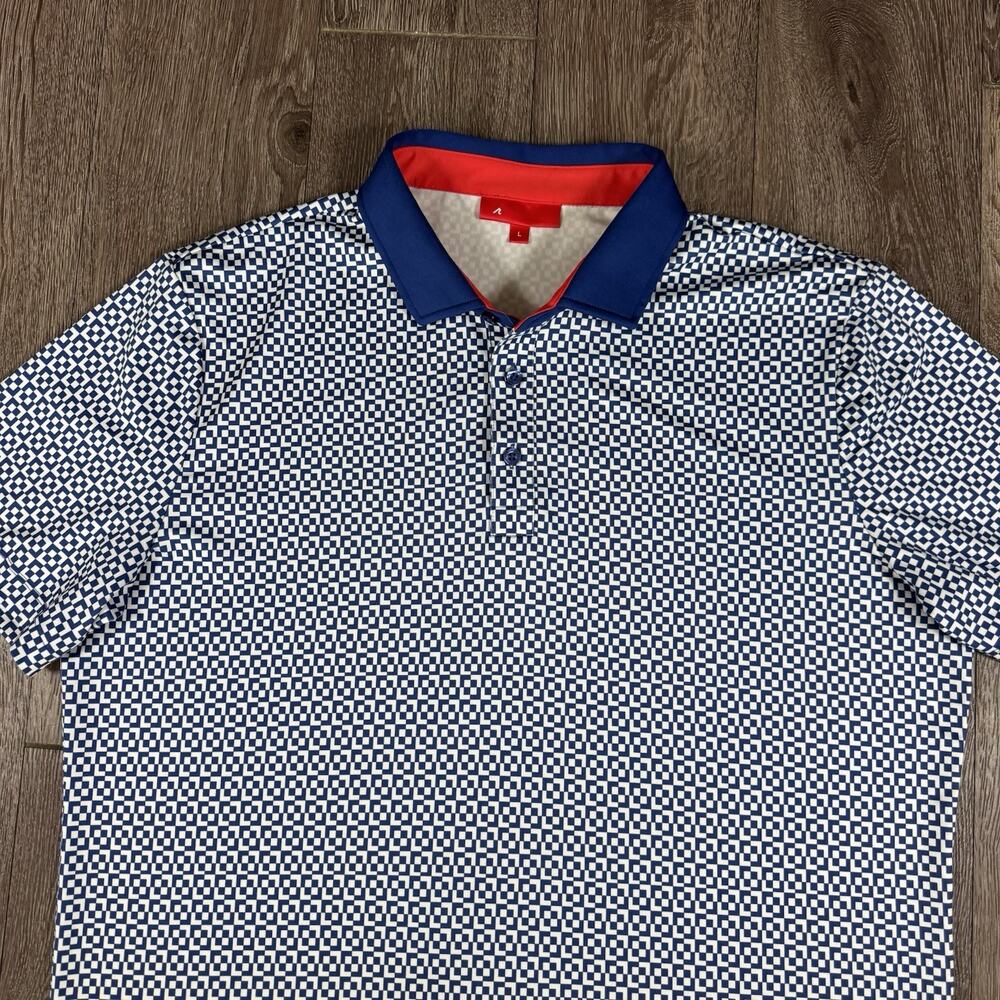 REDVANLY Polo Shirt Mens Large Blue Geometric Golf Performance Stretch Tech - Picture 2 of 12